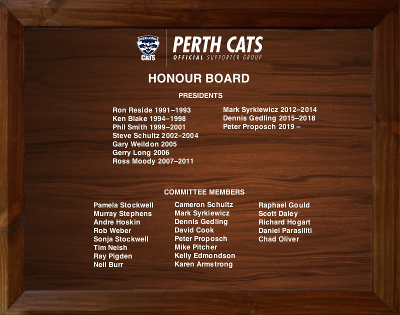 Perth Cats Honour Board
